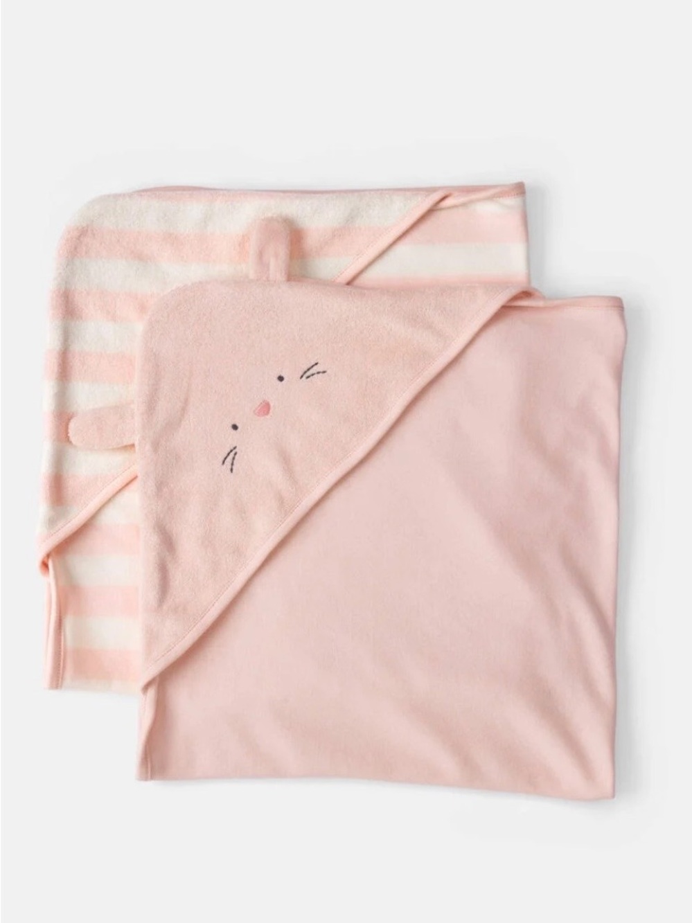 Carter's Baby 2pk Hooded Bath Towel Set Pink & White Striped & Pink Bunny NWT